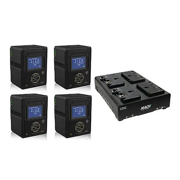 Gold Mount Kit- 4x 150Wh 28V Helix Max Dual Voltage CORE Batteries with Mach 4 Quad Charger Kit